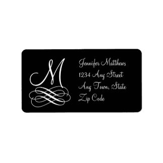 Monogram Adressetiketter, svartvitt Adressetikett