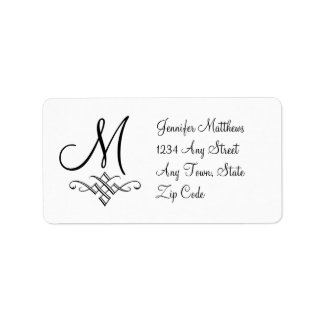 Monogram Adressetiketter, svartvitt Adressetikett