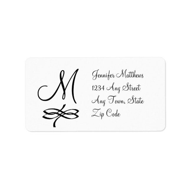 Monogram Adressetiketter, svartvitt Adressetikett (Framsidan)