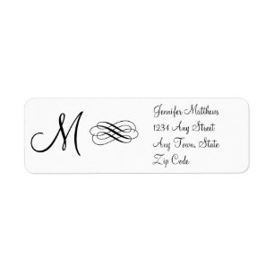 Monogram Adressetiketter, svartvitt Returadress Etikett