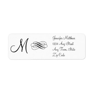 Monogram Adressetiketter, svartvitt Returadress Etikett
