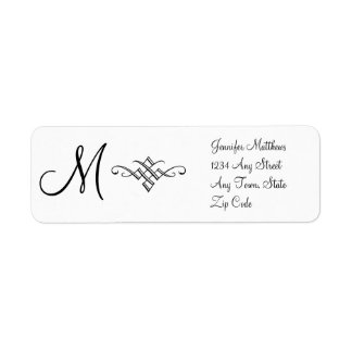 Monogram Adressetiketter, svartvitt Returadress Etikett