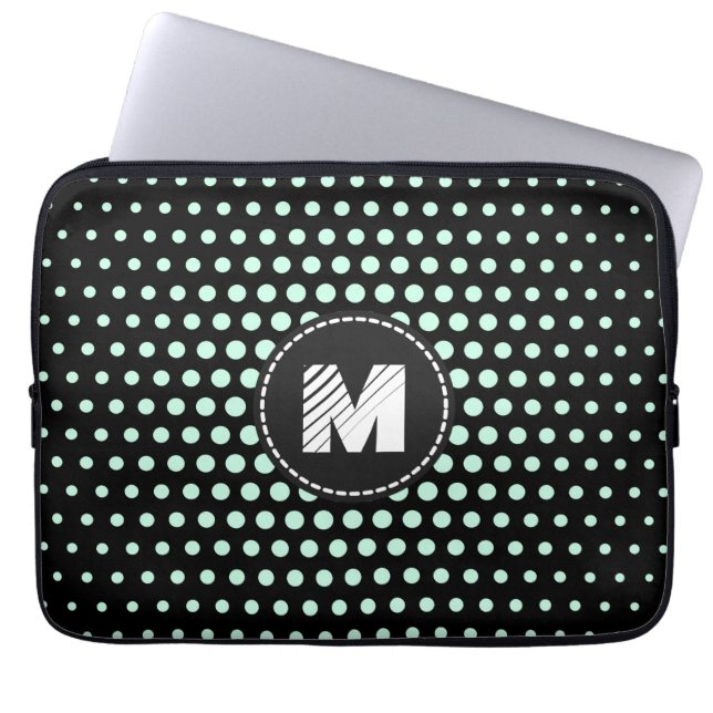 Monogram Aero Blue Techno Dots Modern Laptop Sleeve (Framsidan)