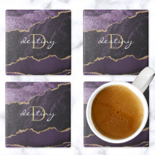 Monogram Agat Geod Lila Guld Stenunderlägg