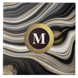 Monogram agate Black white guld Kakelplatta