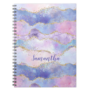 Monogram Agate Glitter Trendig Blå Rosa Lila Anteckningsbok