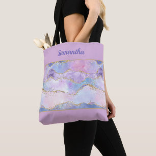 Monogram Agate Glitter Trendig Blå Rosa Lila Tygkasse