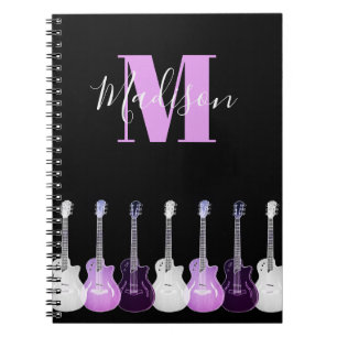 Monogram Akustisk gitarr illustration rosa Anteckningsbok