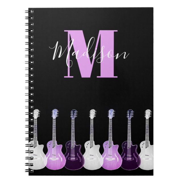 Monogram Akustisk gitarr illustration rosa Anteckningsbok (Framsidan)