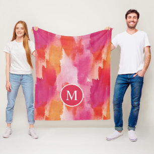 Monogram akvarell rosa orange abstrakt fleecefilt