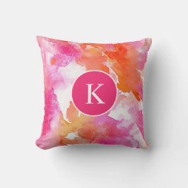 Monogram Akvarell Rosa Orange Abstrakt Kudde