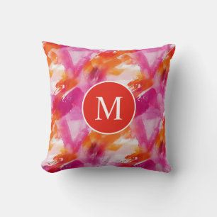 Monogram Akvarell Rosa Orange Abstrakt Kudde