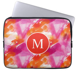 Monogram Akvarell Rosa Orange Abstrakt Laptop Fodral