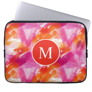 Monogram Akvarell Rosa Orange Abstrakt Laptop Fodral