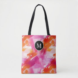 Monogram Akvarell Rosa Orange Abstrakt Tygkasse