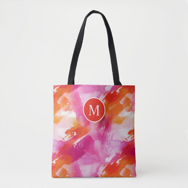 Monogram Akvarell Rosa Orange Abstrakt Tygkasse (Framsida)