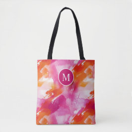 Monogram Akvarell Rosa Orange Abstrakt Tygkasse