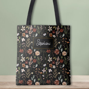 Monogram akvarell vintage vildblomma blommig tygkasse