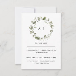 Monogram | Akvarellgrönska Bröllops-RSVP Meddelande