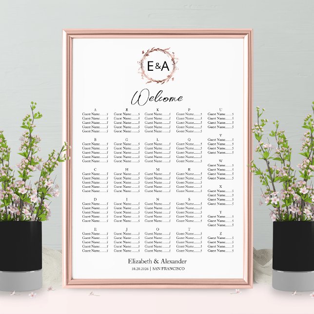 Monogram alfabetisk sittplatsskilts tavla poster (Skapare uppladdad)