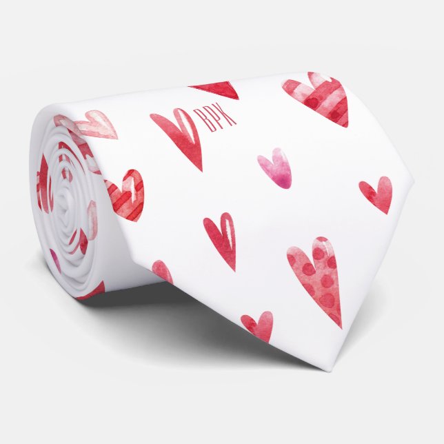 Monogram Alla hjärtans dag Hearts Necktie Slips (Rullad)