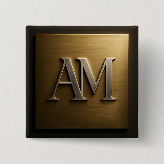 Monogram AM Borstad Guld Metall Design Knapp (Framsida)