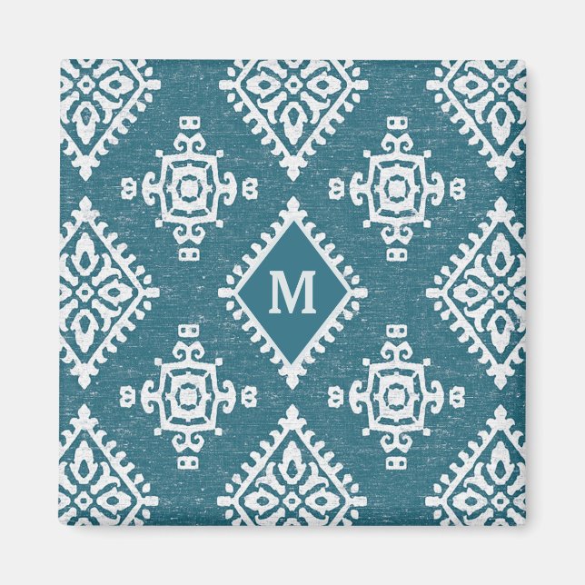 Monogram | Amadora Teal Blue Mönster Magnet (Framsidan)