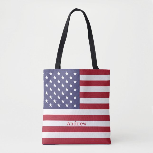 Monogram American USA flagga 4:e juli Personalize Tygkasse (Framsida)