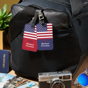 Monogram Amerikansk USA Flagga 4:e Juli Personlig Bagagebricka