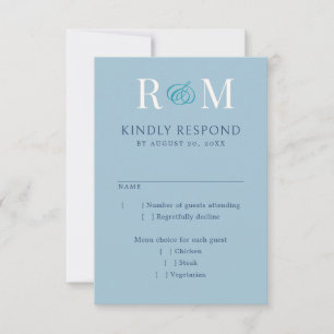 Monogram Ampersand Dusty Navy Teal Blue Bröllop OSA Kort