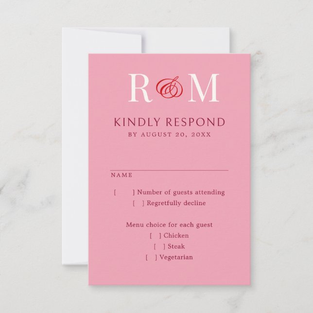 Monogram Ampersand Red Rosa Bröllop OSA Kort (Framsida)