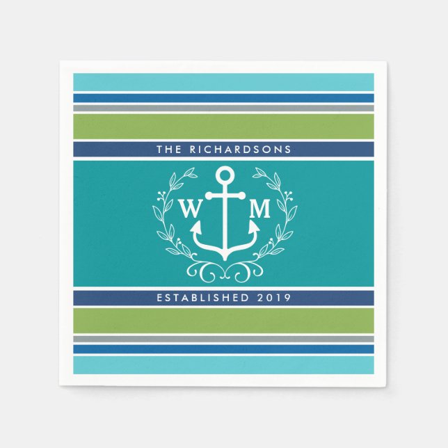 Monogram Anchor Laurel Wandan Rand Nautical Pappersservett (Framsidan)