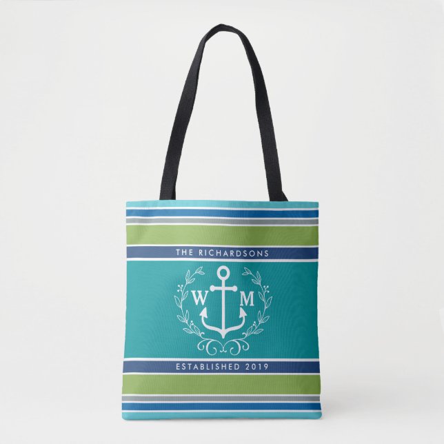 Monogram Anchor Laurel Wandan Rand Nautical Tygkasse (Framsida)