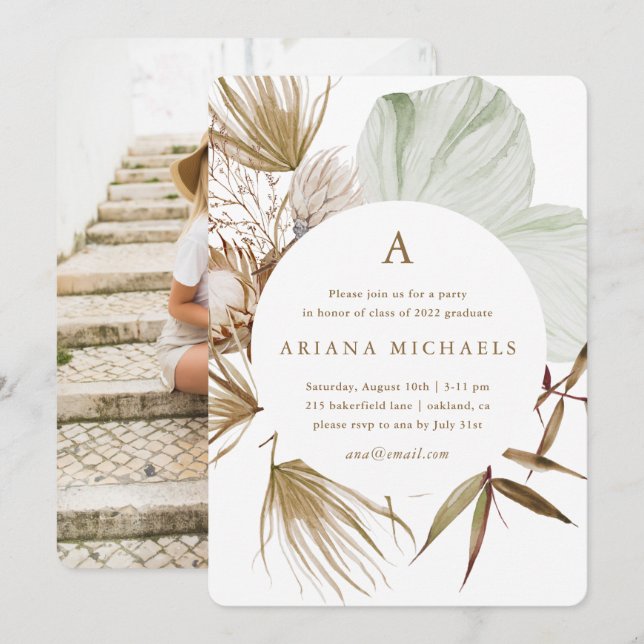 Monogram andedräkt en fotoStudentfest Inbjudningar (Fram/baksida)