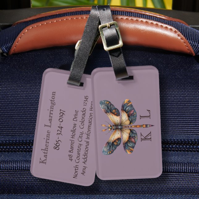Monogram Anpassa Personlig Info Trollslända Bagagebricka (Skapare uppladdad)