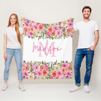 Monogram | Anpassa | Vattenfärg | Blommigt Fleecefilt