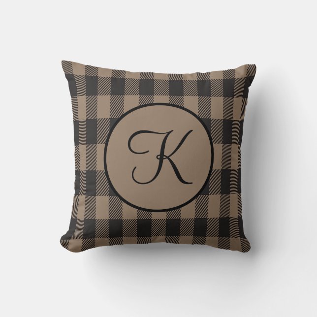 Monogram anpassad Brun och Svart Buffalo Rutig Kudde (Framsida)