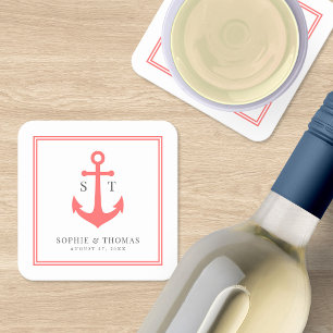 Monogram Anpassad Kant och Ankare Färg Marin Underlägg Papper Kvadrat