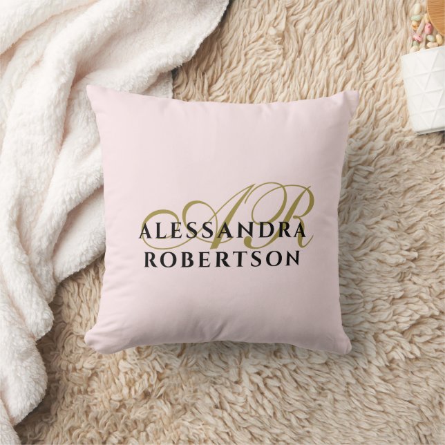 Monogram Anpassad Pastell Rosa Guld Svart Minimali Kudde (Filt)