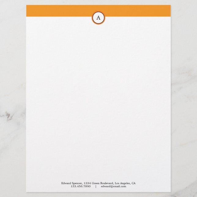 Monogram Anpassade Alphabet Orange Letterhead Brevhuvud (Framsida)