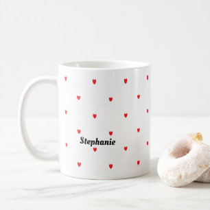 Monogram anpassat namn Cute Red Doodle Hearts Whit Kaffemugg