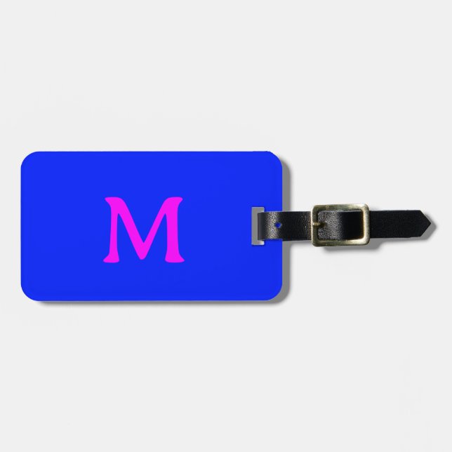 Monogram Anpassat Namn Färg Neon Blå Rosa 2024 Bagagebricka (Horisontell Framsida)