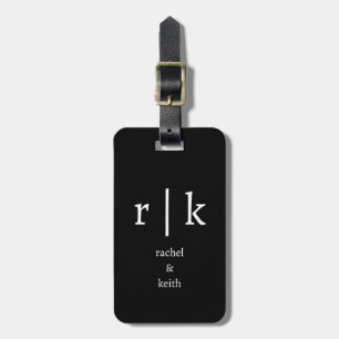 Monogram Anpassat Namn Gåva Svart Vitt  Bagagebricka