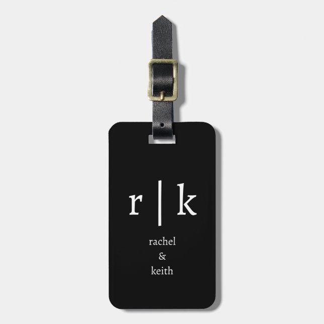Monogram Anpassat Namn Gåva Svart Vitt  Bagagebricka (Vertikal Framsida)