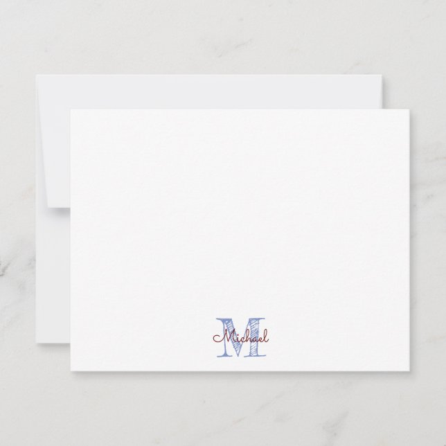 Monogram Anpassat Namn Pojke  Brevkort Anteckningskort (Framsida)