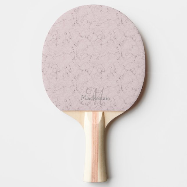 Monogram Anpassat namn Rosa Grått Marble Mönster Pingisracket (Framsidan)