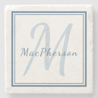 Monogram Anpassningsbar Blue Text Marble Stone Und Stenunderlägg