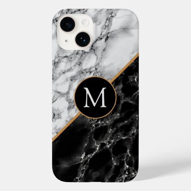 Monogram Anpassningsbar Brev Black White Marble (Baksida)