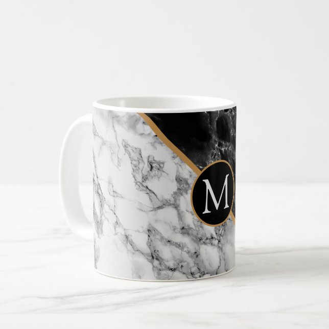 Monogram Anpassningsbar Brev Coffee Mugg Marble (Framsida vänster)