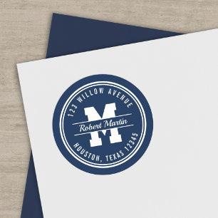 Monogram Anpassningsbar Färg Varsity Stil Returadr Runt Klistermärke